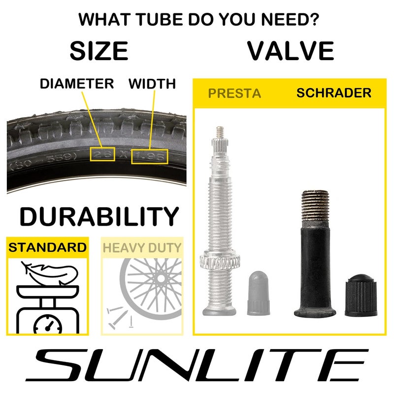 BOB Sunlite Standard Bicycle Tube, 16 x 1.50-1.95, Schrader Valve - Image 2
